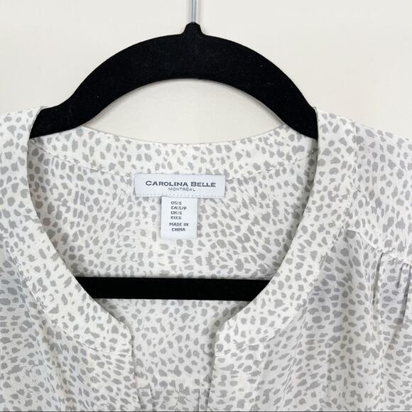 Carolina Belle Small S Leopard Polka Dot Print Top Blouse Cream White Gray Pink - Picture 7 of 8